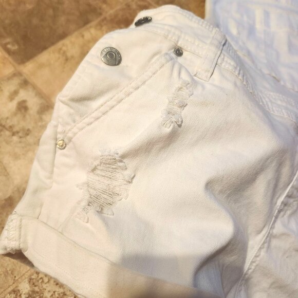 Y2K Blue Spice Women's Size 11/12 Distressed Denim Shortalls/Overalls White - Picture 7 of 8